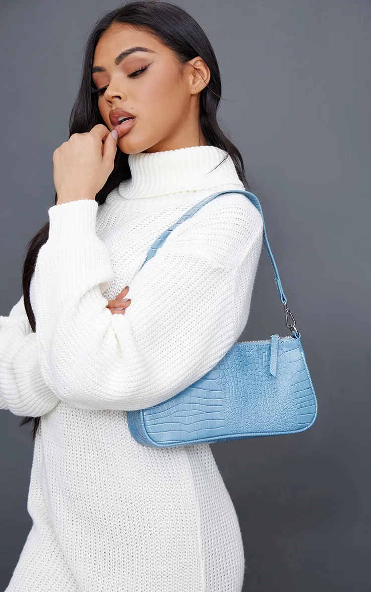 Steel Blue Croc Shoulder Bag sold by Pretty Little Thing