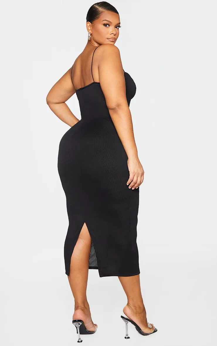 Plus Black Crinkle Rib Cup Detail Midi Dress sold by Pretty Little Thing product image thumbnail 2