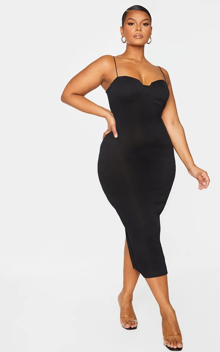 Plus Black Crinkle Rib Cup Detail Midi Dress sold by Pretty Little Thing product image thumbnail 3