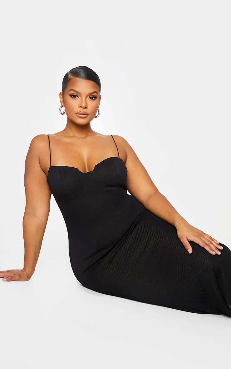 Plus Black Crinkle Rib Cup Detail Midi Dress sold by Pretty Little Thing product image thumbnail 4