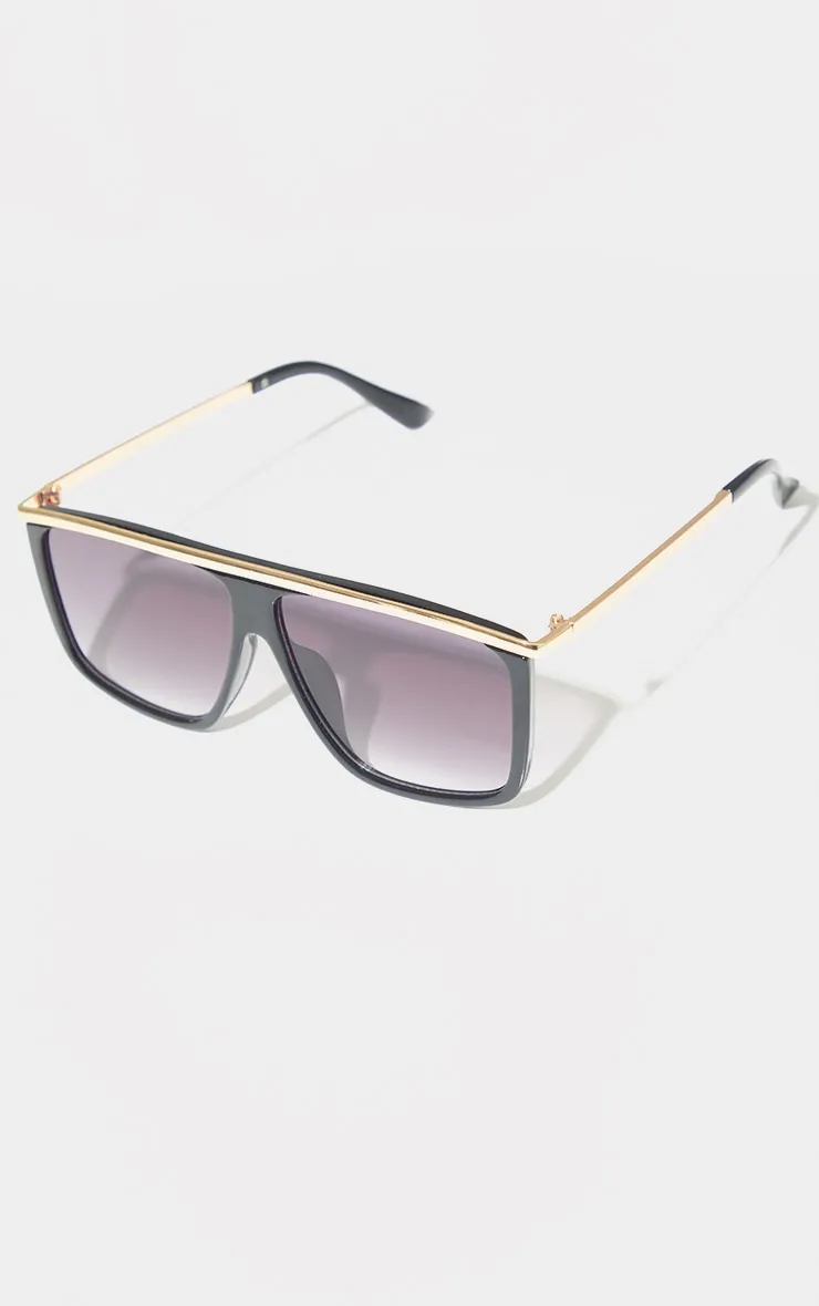 Black Frame Gold Bar Oversized Square Frame Sunglasses sold by Pretty Little Thing product image thumbnail 2