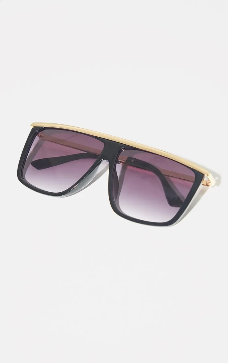 Black Frame Gold Bar Oversized Square Frame Sunglasses sold by Pretty Little Thing product image thumbnail 3
