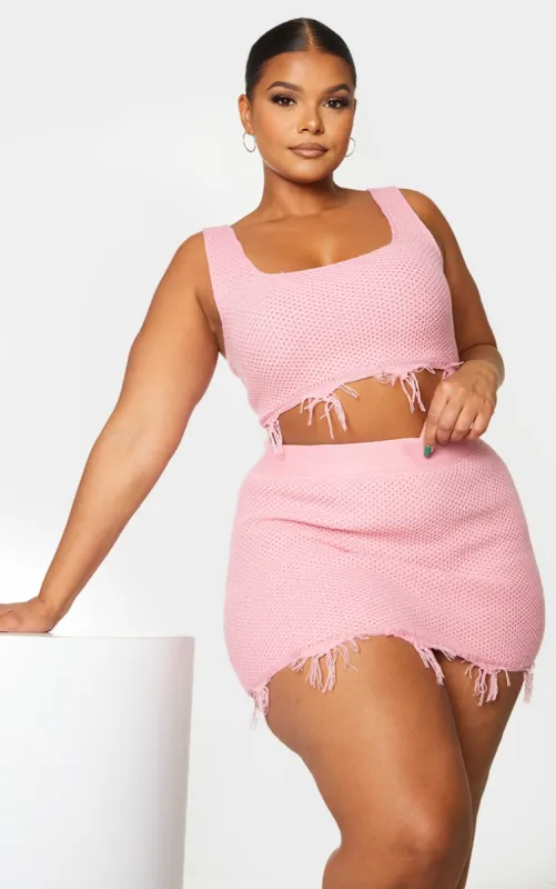 Plus Pink Raw Hem Knit Crop Top sold by Pretty Little Thing