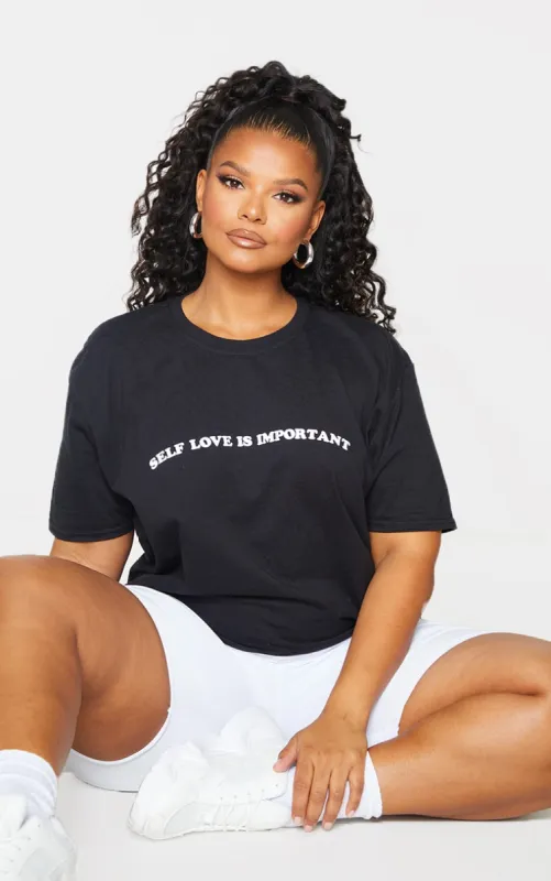 Plus Self Love Is Important Black T-Shirt sold by Pretty Little Thing