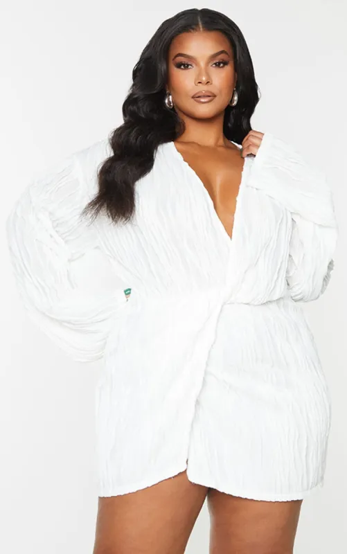 Plus White Textured Wrap Front Dress sold by Pretty Little Thing