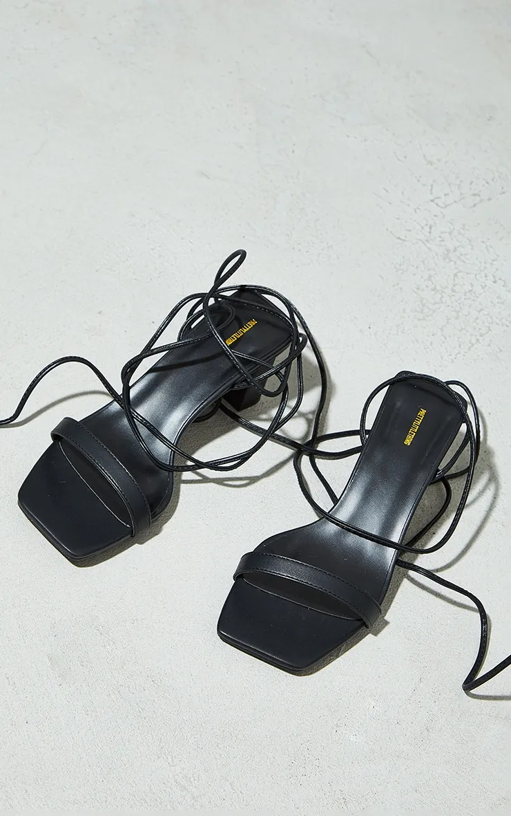 Black Wide Fit PU Square Toe Lace Up Low Block Heeled Sandals sold by Pretty Little Thing product image thumbnail 3