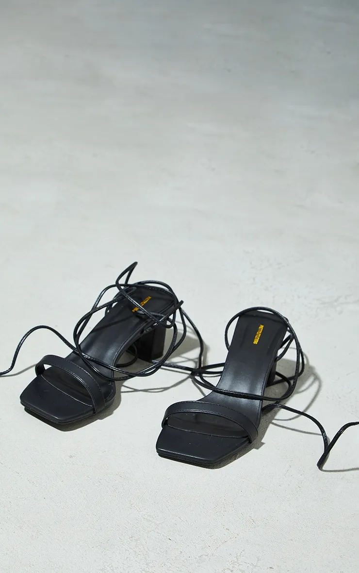 Black Wide Fit PU Square Toe Lace Up Low Block Heeled Sandals sold by Pretty Little Thing product image thumbnail 4