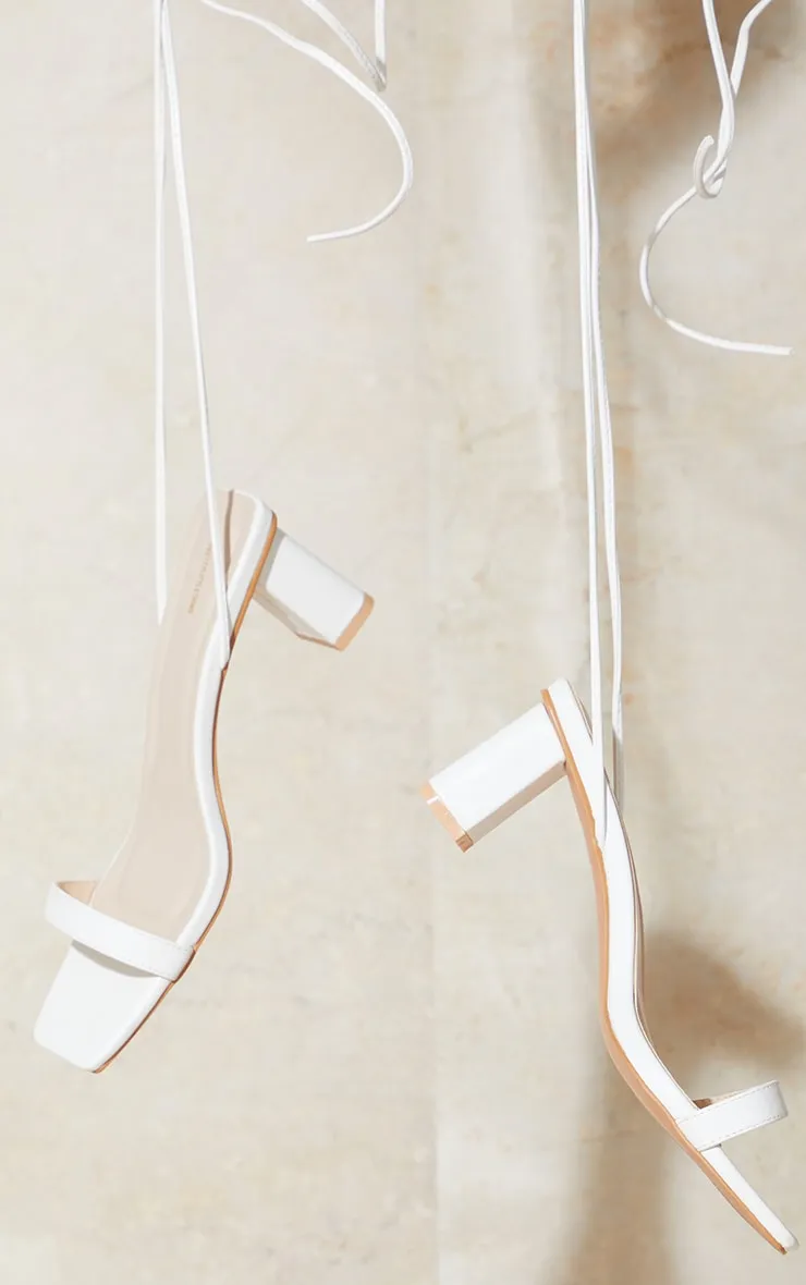 White Wide Fit PU Square Toe Lace Up Low Block Heeled Sandals sold by Pretty Little Thing product image thumbnail 3