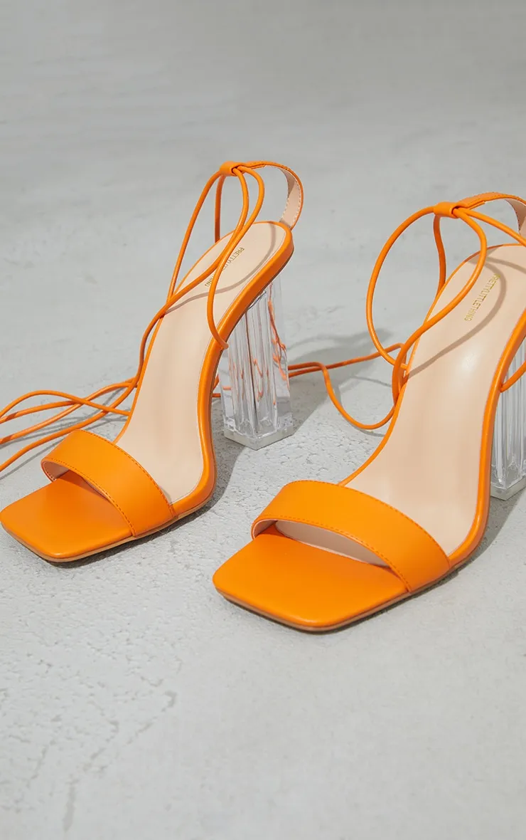 Orange Wide Fit PU Lace Up High Clear Block Heels sold by Pretty Little Thing product image thumbnail 3