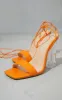 Orange Wide Fit PU Lace Up High Clear Block Heels sold by Pretty Little Thing