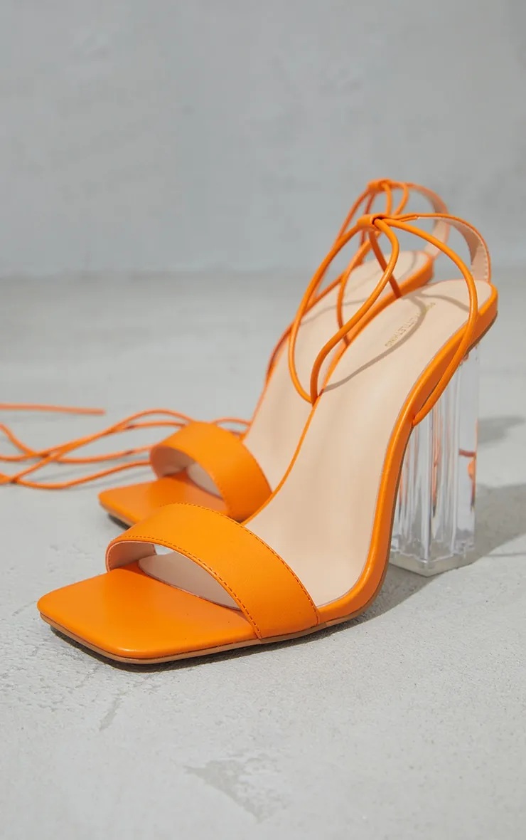 Orange Wide Fit PU Lace Up High Clear Block Heels sold by Pretty Little Thing product image thumbnail 4