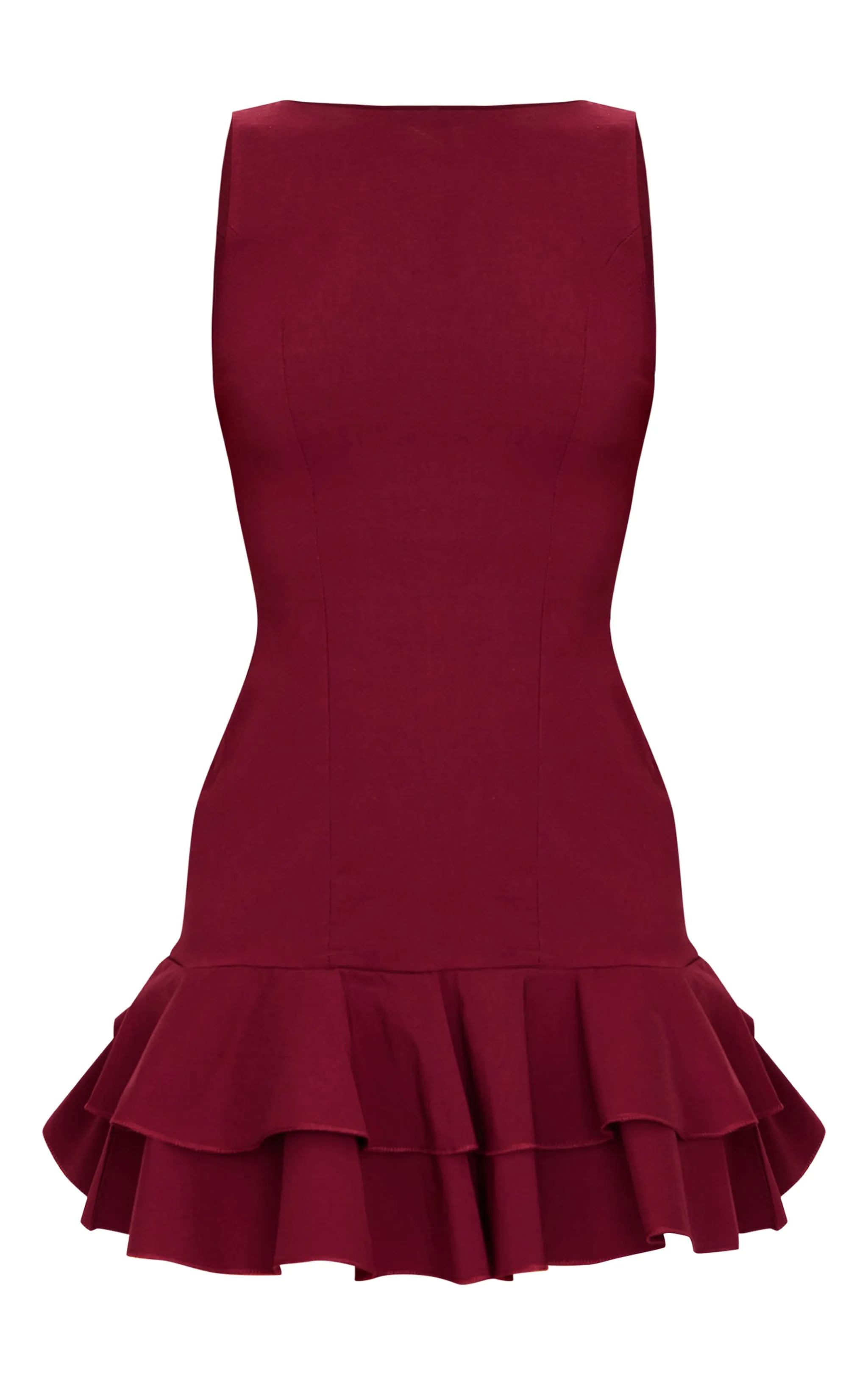 Burgundy Boat Neck Pleated Hem Shift Dress sold by Pretty Little Thing product image thumbnail 5
