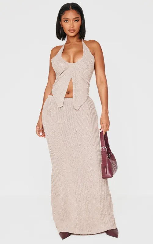 Shape Beige Brushed Rib Fishtail Maxi Skirt sold by Pretty Little Thing