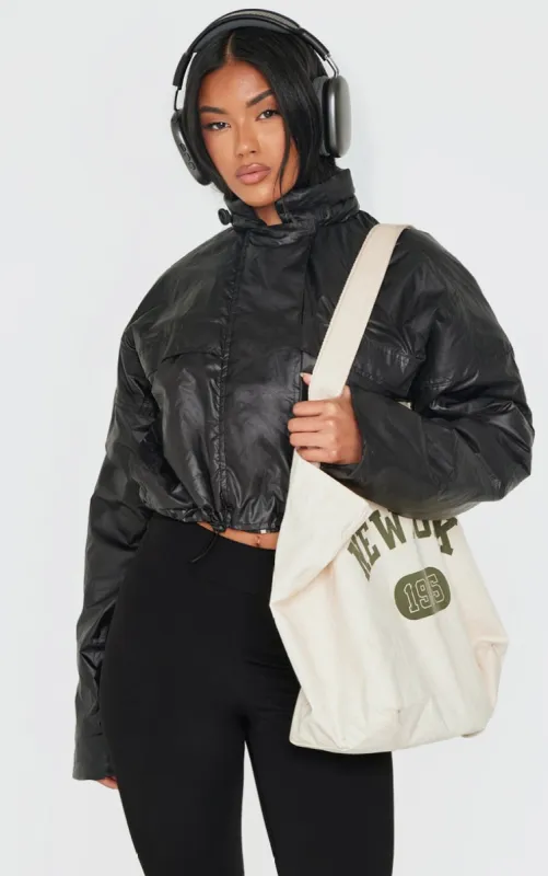 Black Pocket Detail Lightweight Puffer Jacket sold by Pretty Little Thing