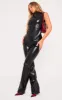 Black Faux Leather High Neck Asymmetric Hem Side Ruch Top sold by Pretty Little Thing