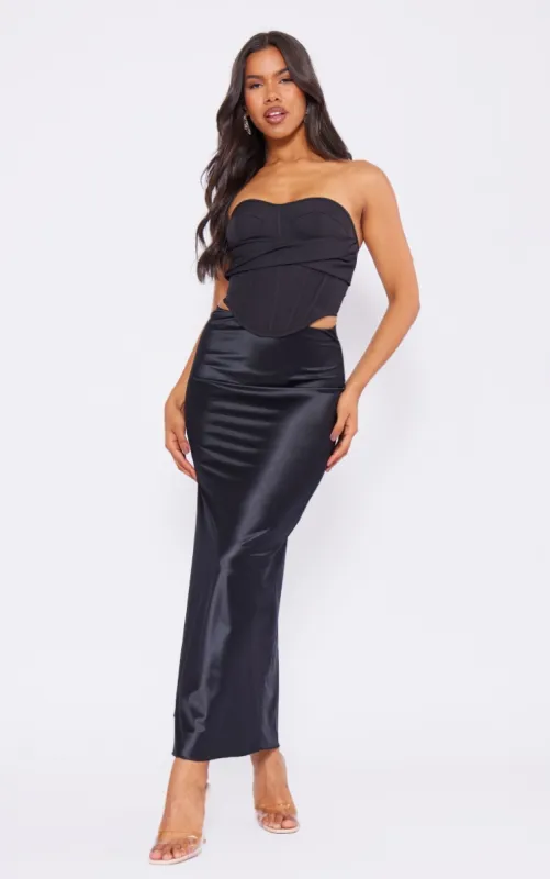 Black Bandage Draped Detail Corset sold by Pretty Little Thing