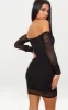 Black Ruched Mesh Bardot Bodycon Dress sold by Pretty Little Thing