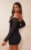 Black Ruched Mesh Bardot Bodycon Dress sold by Pretty Little Thing