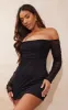 Black Ruched Mesh Bardot Bodycon Dress sold by Pretty Little Thing