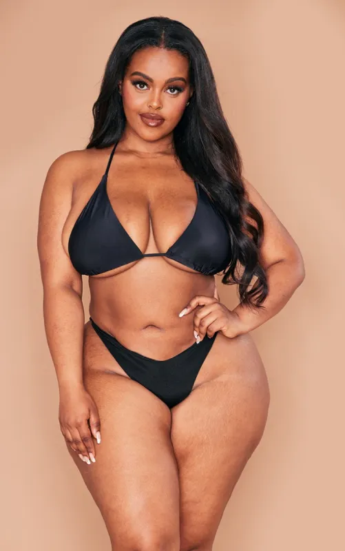 Plus Black Mix & Match Triangle Halter Bikini Top sold by Pretty Little Thing
