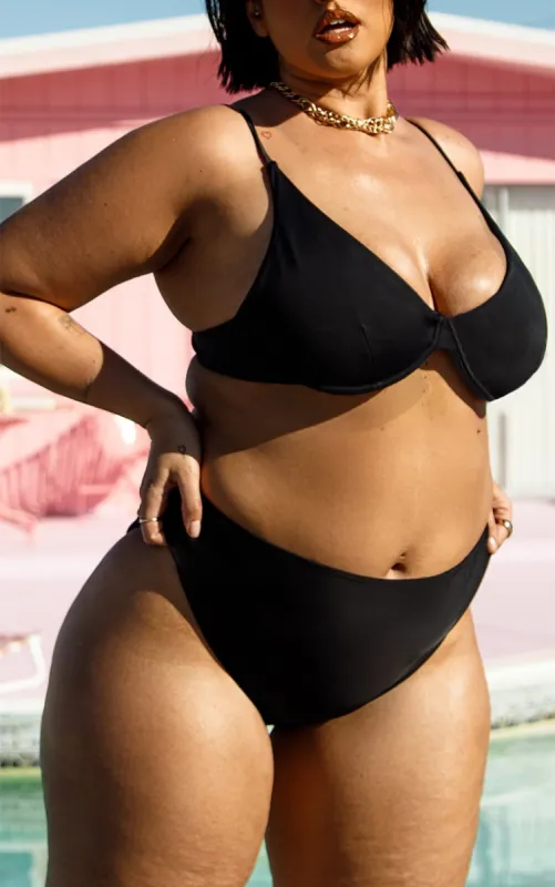 Plus Black Mix & Match High Waist Bikini Bottoms sold by Pretty Little Thing