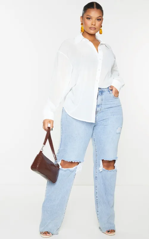 Plus White Sheer Oversized Shirt sold by Pretty Little Thing