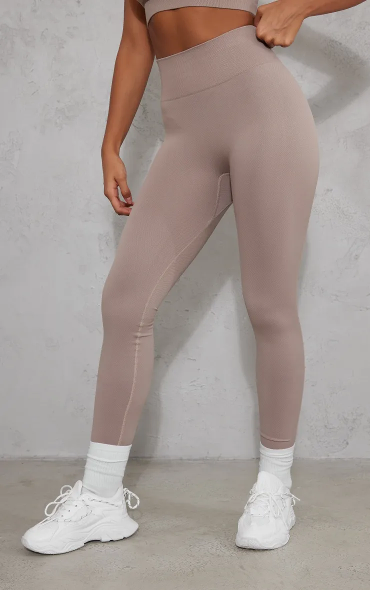 Taupe Basic Seamless High Waist Gym Leggings sold by Pretty Little Thing product image thumbnail 2