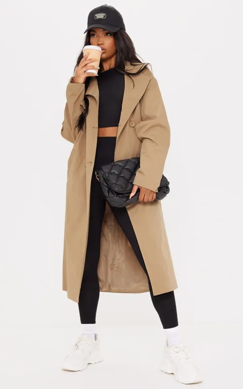 Camel Panel Front Button Down Midi Trench sold by Pretty Little Thing