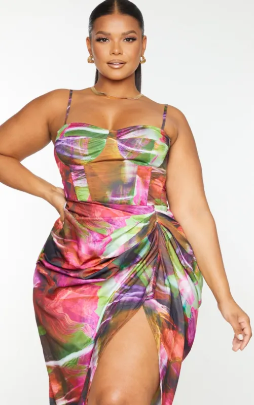 Plus Lime Textured Print Structured Corset Top sold by Pretty Little Thing