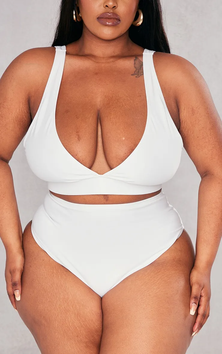 Plus White Mix & Match High Waist Bikini Bottoms sold by Pretty Little Thing