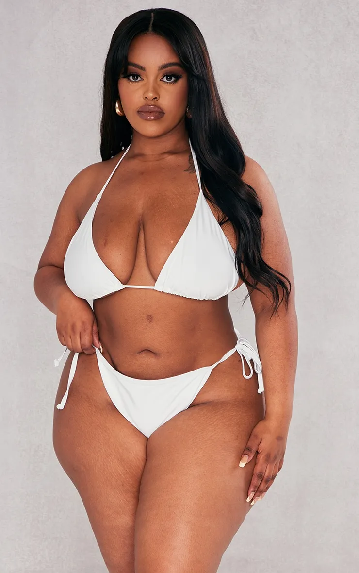 Plus White Mix & Match Triangle Halter Bikini Top sold by Pretty Little Thing