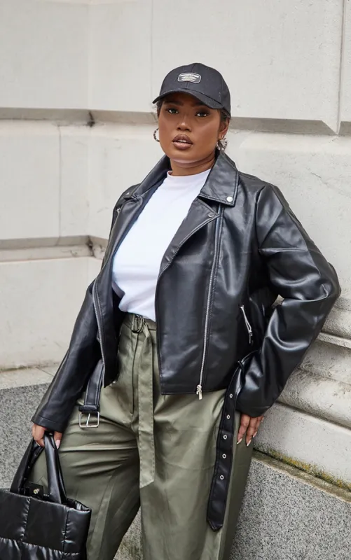 Plus Black Faux Leather Zip Detail Biker Jacket sold by Pretty Little Thing