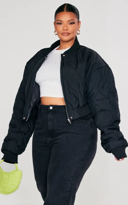 Plus Black Panel Bomber Jacket sold by Pretty Little Thing