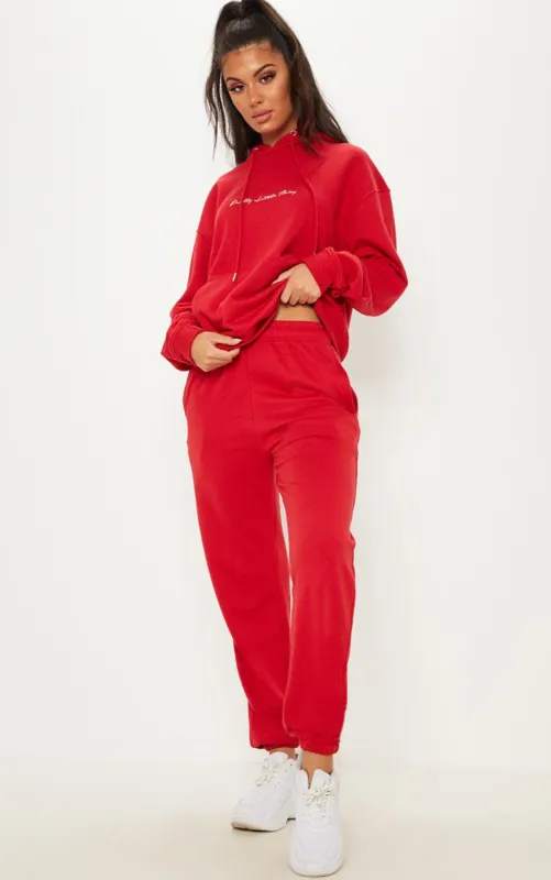 Red Sweat Cuffed High  Waist Joggers sold by Pretty Little Thing