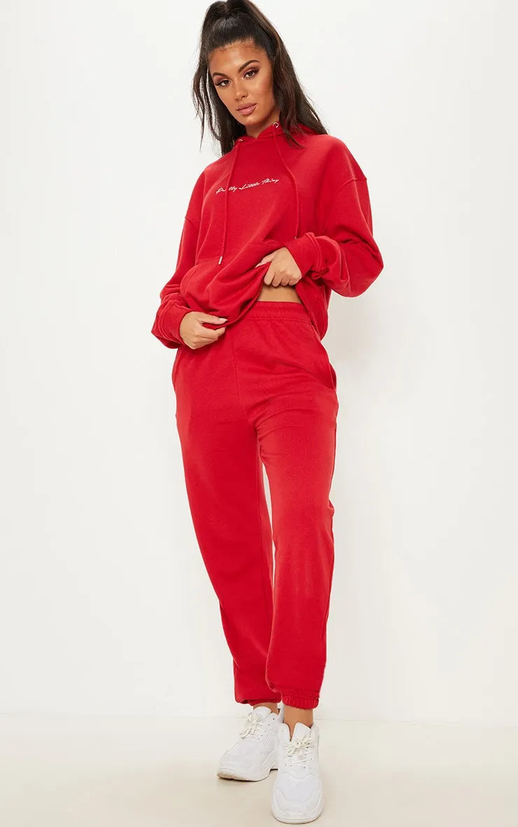 Red Sweat Cuffed High Waist Joggers sold by Pretty Little Thing