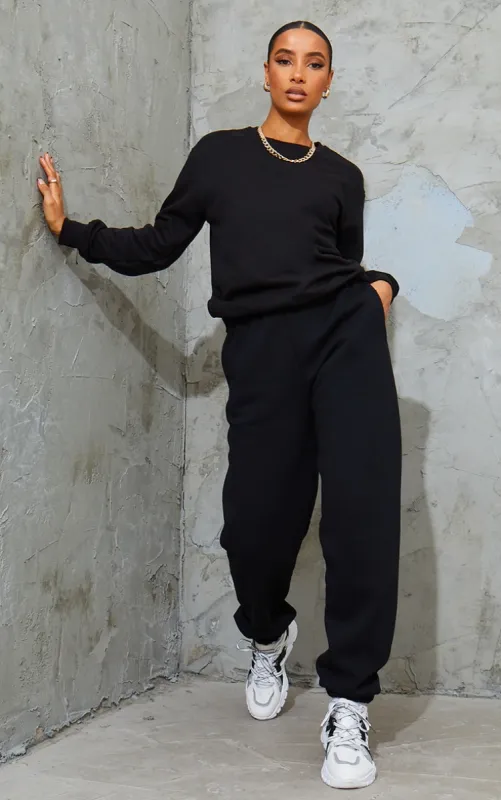 Black Sweat Cuffed High Waist Joggers sold by Pretty Little Thing