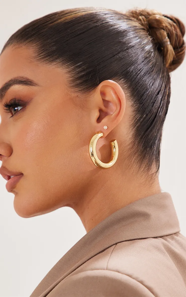Real Gold Plated Tubular Hoop Earrings sold by Pretty Little Thing