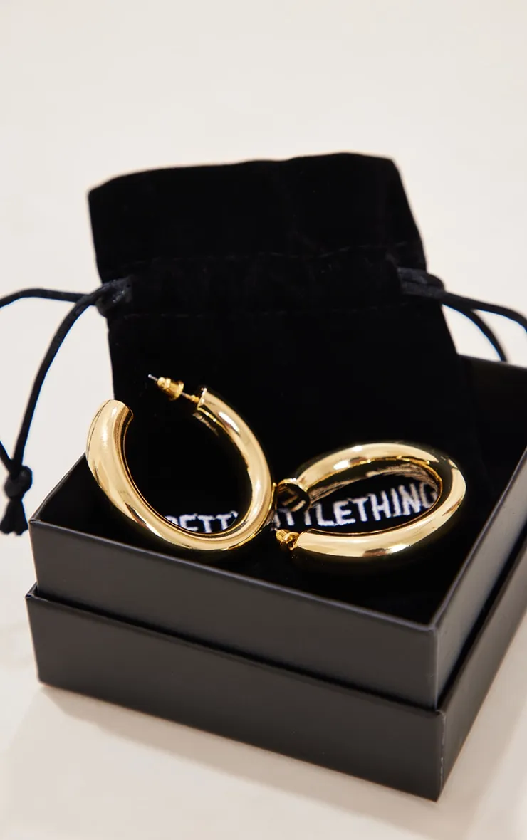 Real Gold Plated Tubular Hoop Earrings sold by Pretty Little Thing product image thumbnail 2