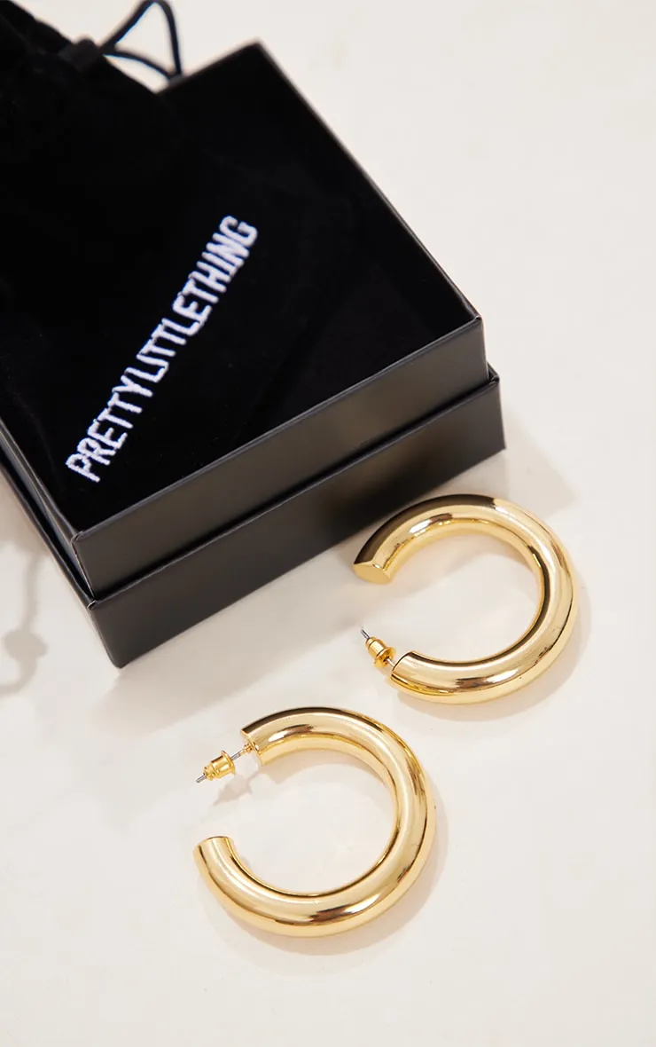 Real Gold Plated Tubular Hoop Earrings sold by Pretty Little Thing product image thumbnail 3