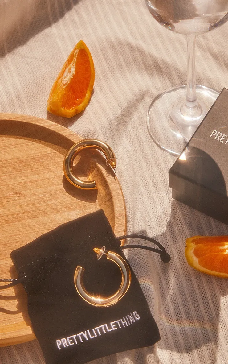 Real Gold Plated Tubular Hoop Earrings sold by Pretty Little Thing product image thumbnail 4