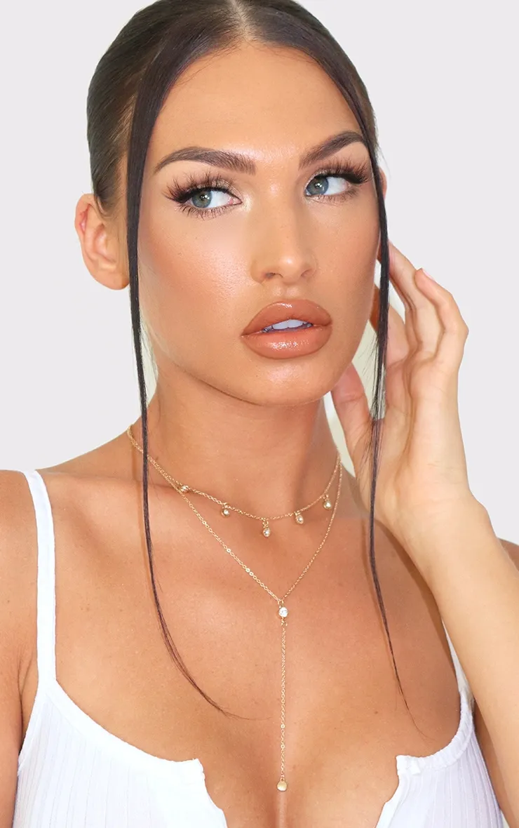 Gold Diamante Drop Layering Necklace sold by Pretty Little Thing