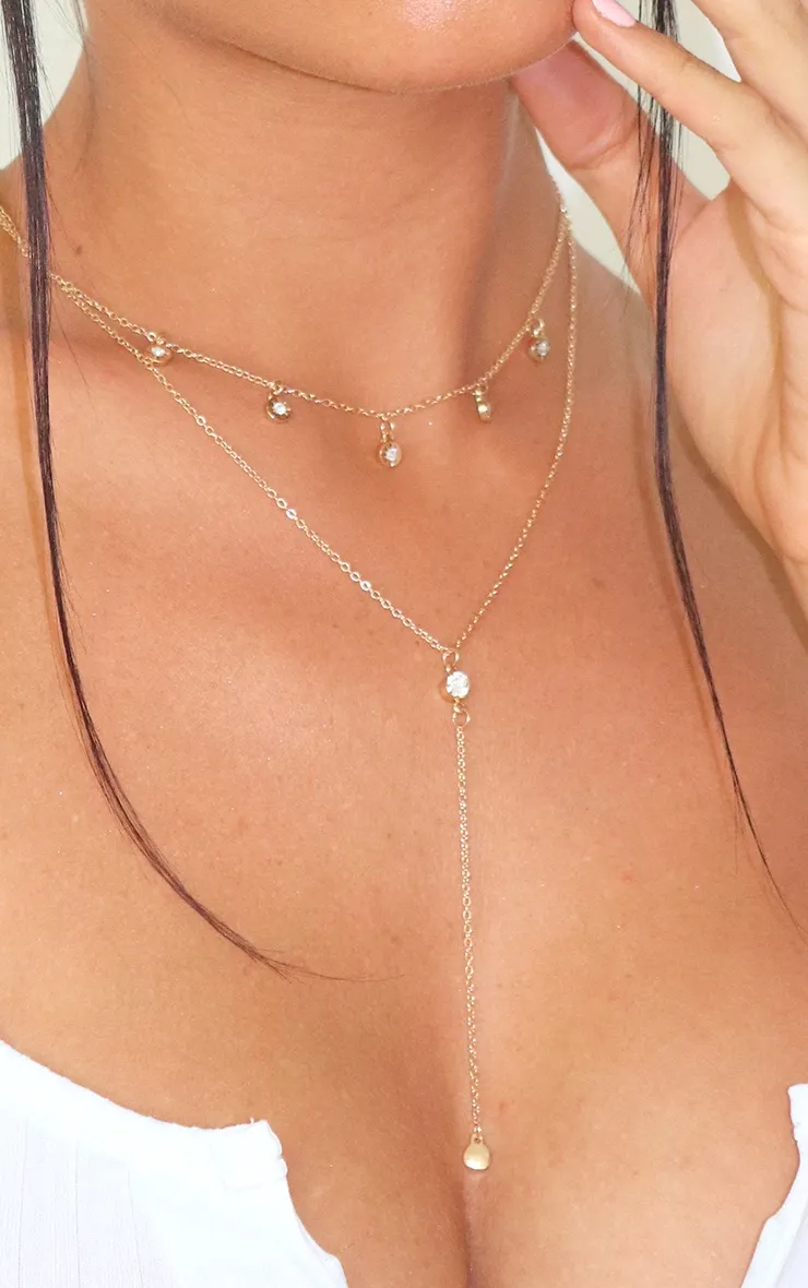 Gold Diamante Drop Layering Necklace sold by Pretty Little Thing product image thumbnail 2