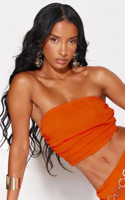 Tangerine Ruched Bandeau Top made by Pretty Little Thing