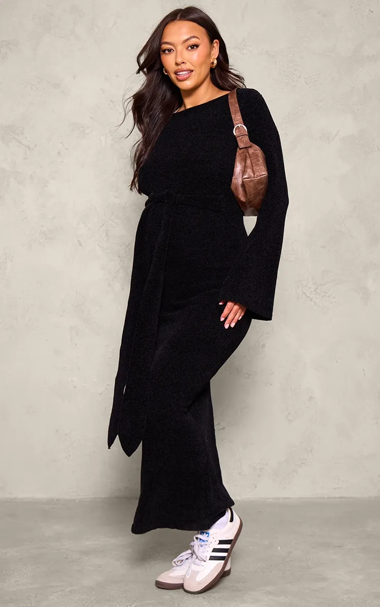 Maternity Black Soft Textured Knit Open Back Tie Waist Maxi Dress sold by Pretty Little Thing product image thumbnail 3