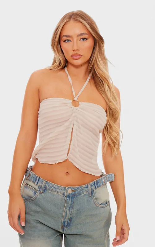 Stone Pleated Mesh Ring Detail Top sold by Pretty Little Thing