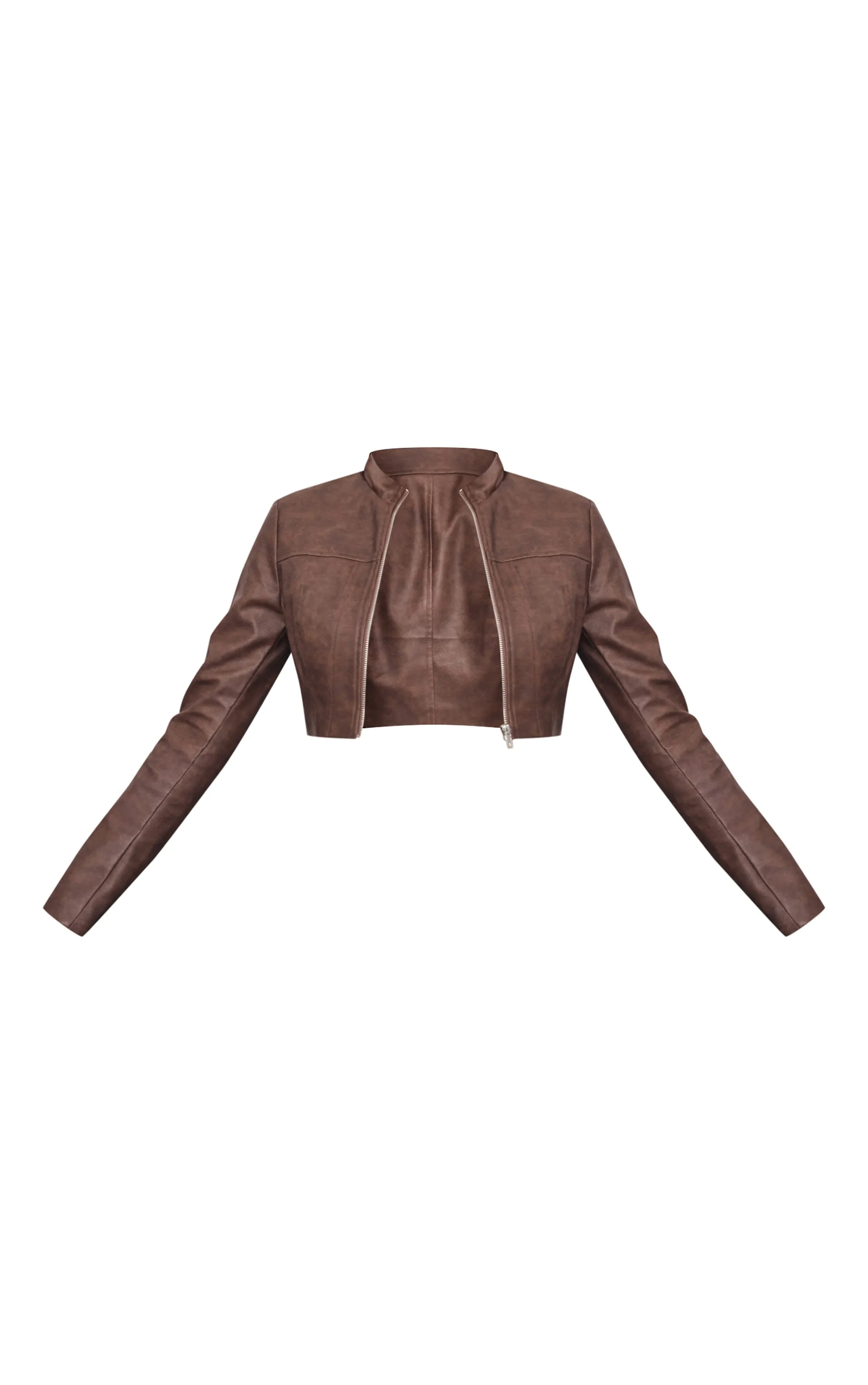 Brown Faux Leather Panel Details Biker Jacket sold by Pretty Little Thing product image thumbnail 5