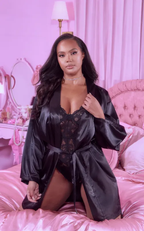 Black Satin Robe sold by Pretty Little Thing