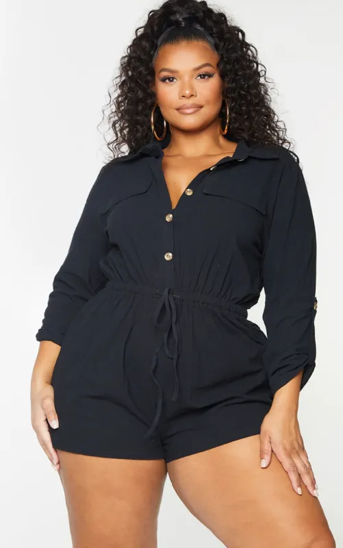 Plus Black Pocket Detail Boiler Playsuit sold by Pretty Little Thing