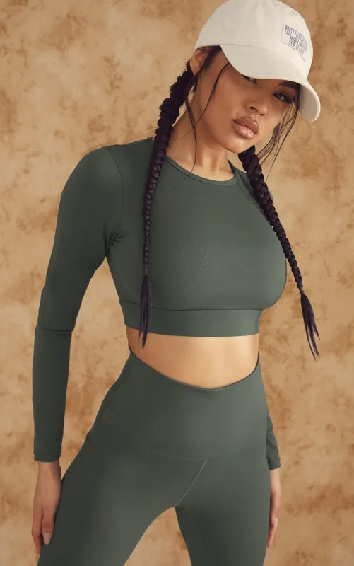 Khaki Sculpt Luxe Long Sleeve Sports Top sold by Pretty Little Thing