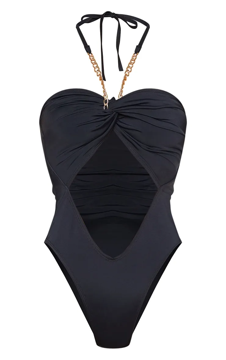 Black Bandeau Neck Chain Cut Out Swimsuit sold by Pretty Little Thing product image thumbnail 5
